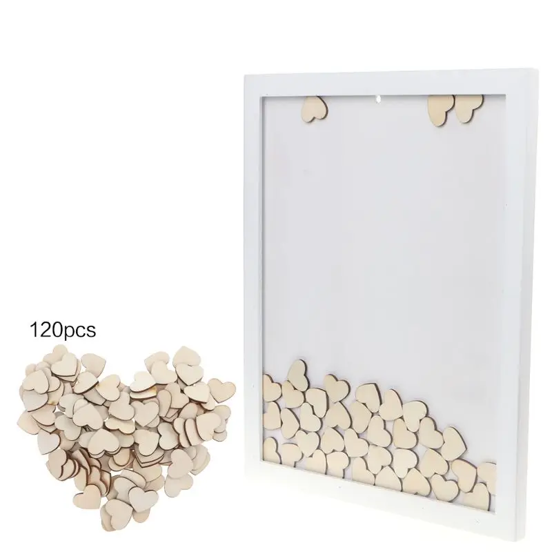 

Romantic Wedding Photo Frame Signature Guest BookBridal Bookcase Box With 120pcs Heart Drop Top Wooden Memory Visitor Books