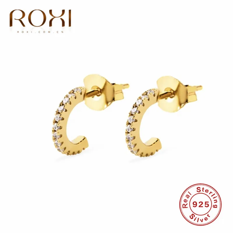 ROXI женские золотые CZ радужные серьги-гвоздики 925 пробы Серебряные Красочные Кристальные круглые серьги женские Геометрические корейские серьги - Окраска металла: HBRY-3