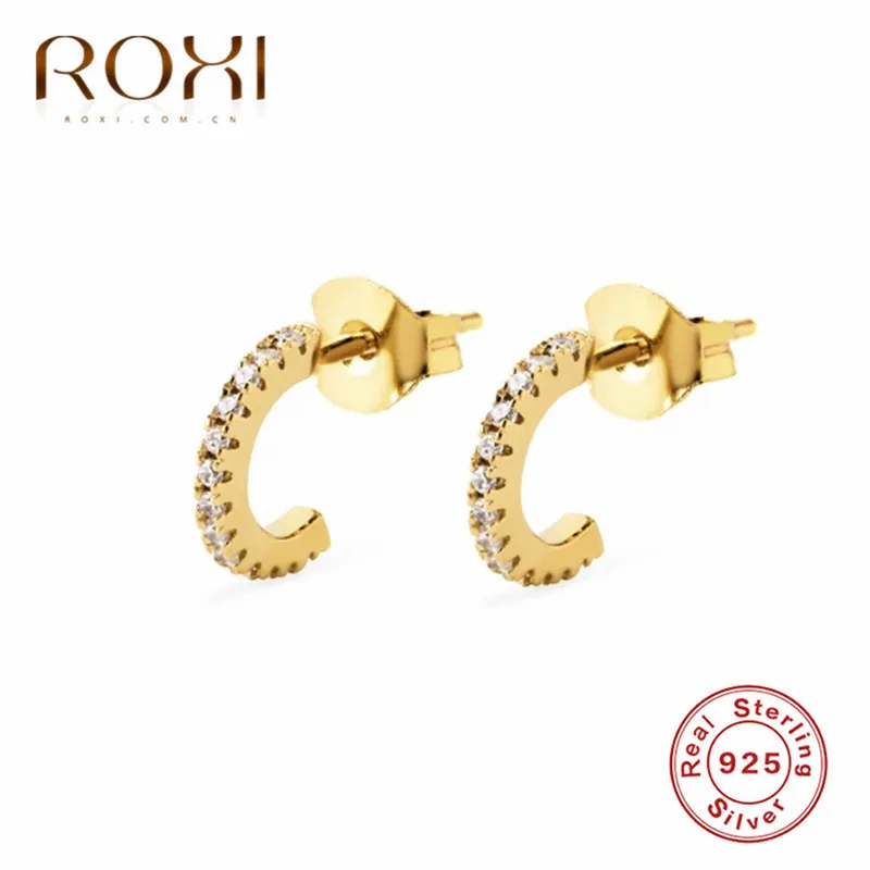 HBRY-3 ROXI женские золотые CZ радужные серьги-гвоздики 925 пробы Серебряные Красочные Кристальные круглые серьги женские Геометрические корейские серьги - Окраска металла: HBRY-3