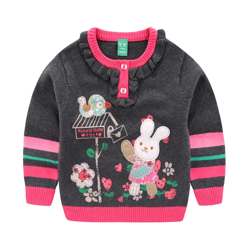 

Women's Small CHILDREN'S Clothing Spring And Autumn Sweater Cartoon Applique Long Sleeve Crew Neck Cotton Knitwear Elasticity