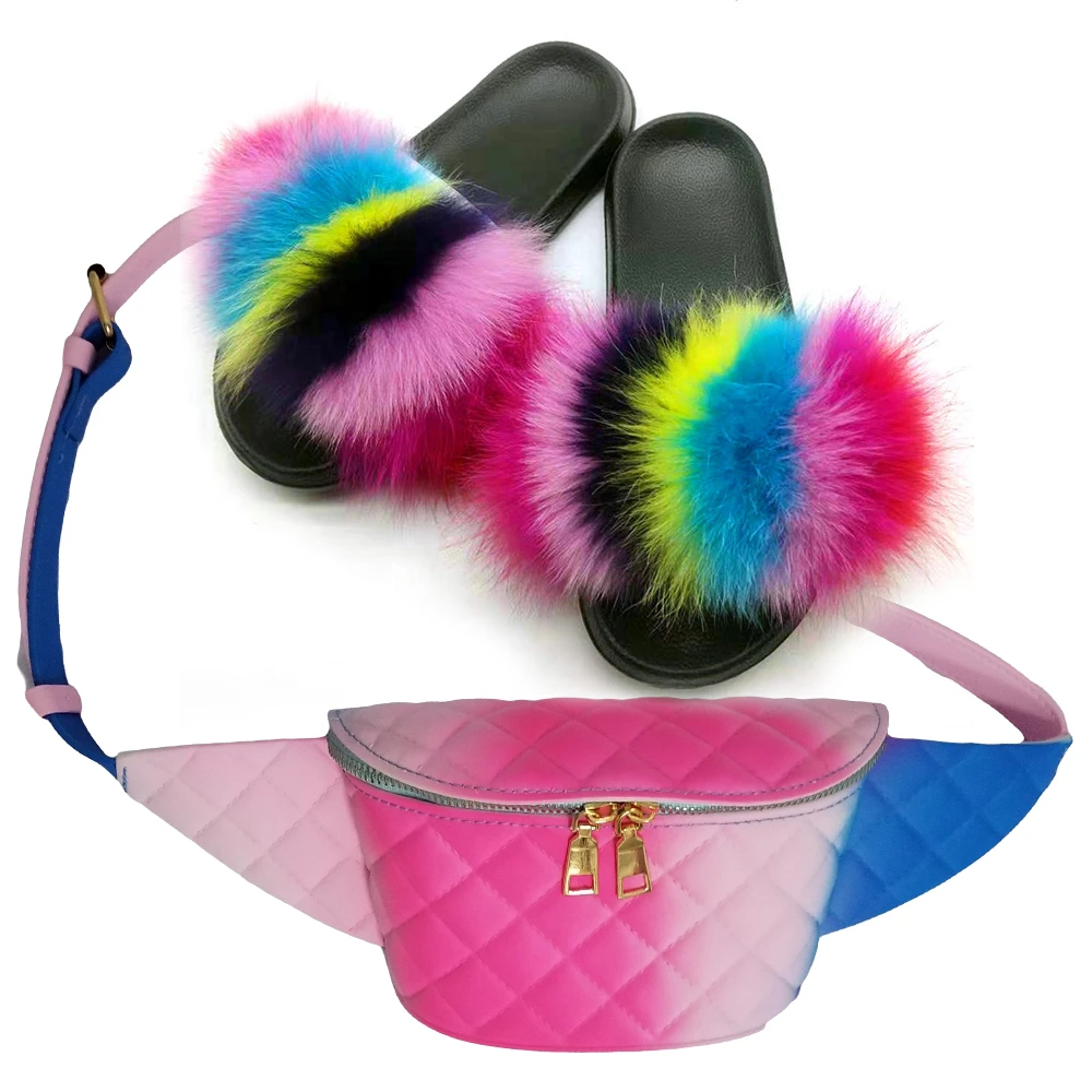 Fur slides and purse set Clearance