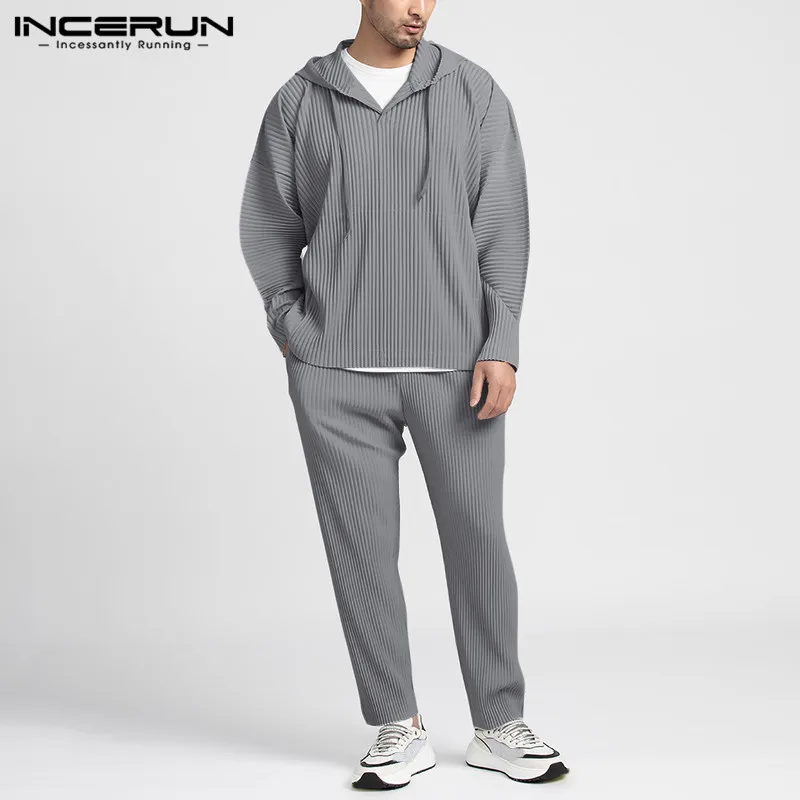 INCERUN Men Sets Solid 2020 Streetwear Long Sleeve Hooded Sweatshirts Pants Loose Folds Casual Men Tracksuit Sets Breathable 5XL INCERUN Men Sets Solid 2020 Streetwear Long Sleeve Hooded Sweatshirts Pants Loose Folds Casual Men Tracksuit Sets Breathable 5XL