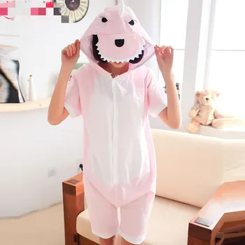 

2020 new fashion women's clothing Cartoon animal dinosaur one-piece pajamas female summer short-sleeved cotton cute male couple