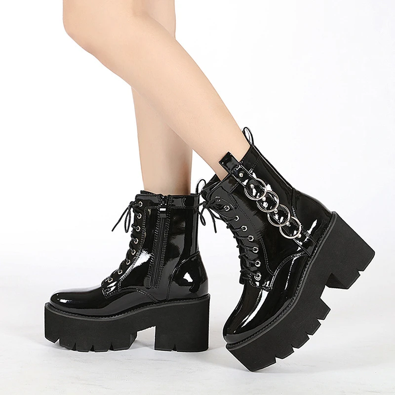 Botines de tacón alto para mujer, zapatos góticos con hebilla de cinturón, coreanos, gruesos, para club nocturno, primavera y 65|Botas hasta el tobillo| - AliExpress