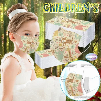 

100pc Children's Three-Layer Protective Dust-Proof Cartoon Printed Disposable Mask Breathable Solid Facemask Christmas halloween