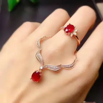 

Jewelry set Natural Ruby Pendant Ring sets Women Jewelry 6x8mm