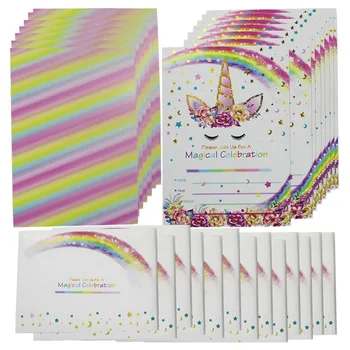 

2020 New Gilded Unicorn Design 24pcs Cards+24pcs Envelopes Invitation Card For Birthday Party