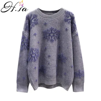 

H.SA Women Winter Sweater and Pullovers Snowflake Pink Pull Jumpers Ugly Chirstmas Sweater Tops Winter Clothes sueter mujer