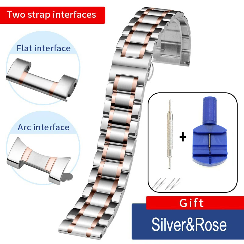 

Curved End Stainless Steel Strap 13mm 14mm 16mm 18mm 20mm 22mm 24mm Metal Watch Band Link Bracelet Watchband with Tools