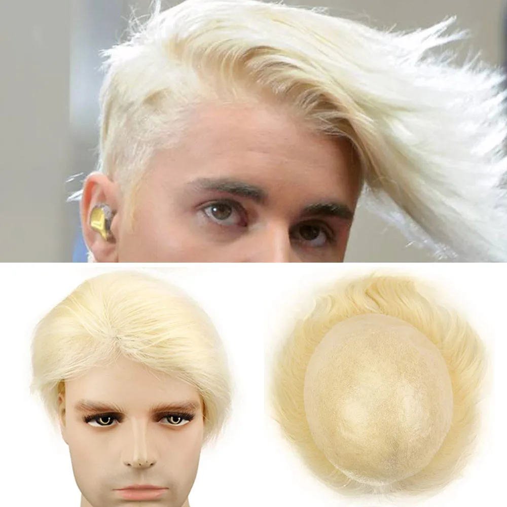 Eseewigs мужской парик блонд цвет 613 прямые Remy человеческие волосы парики вся кожа PU