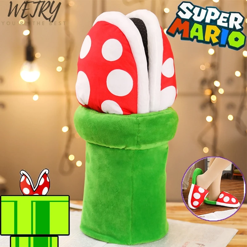 

IN 2020 Mario Bros Slippers Piranha Decoration Flower Cosplay Shoes Autumn&Winter Plush Slipper Christmas Gift Wholesale