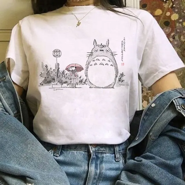 Totoro Studio Ghibli Harajuku Kawaii T Shirt Women Ullzang Miyazaki Hayao Tshirt Funny Cartoon T-shirt Cute Anime Top Tee Female 6618