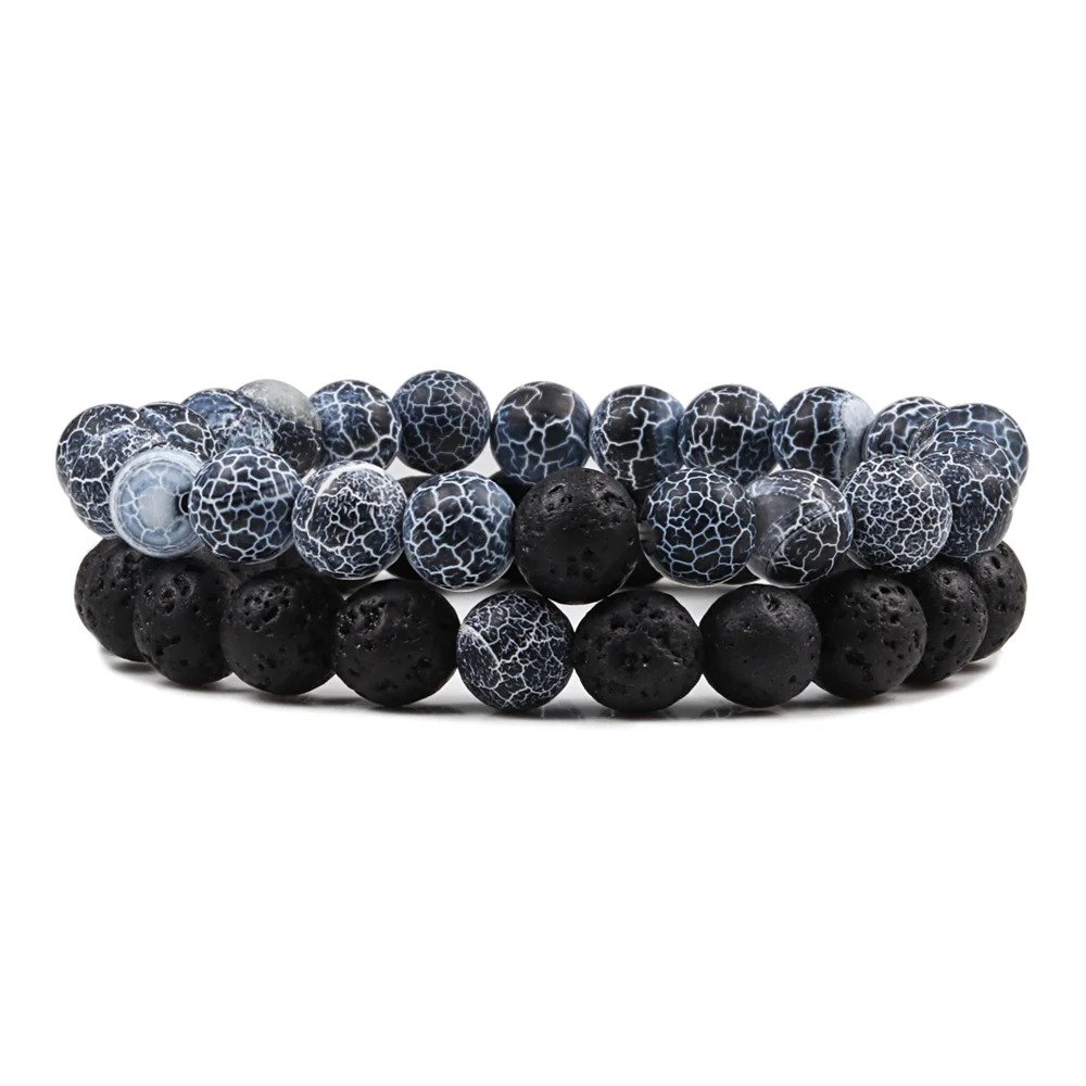 2PCS/Set Beaded Bracelets Bangles Set Natural Lava Stone Couples Distance Energy Elastic Rope Men Women Best Friend Jewelry Gift