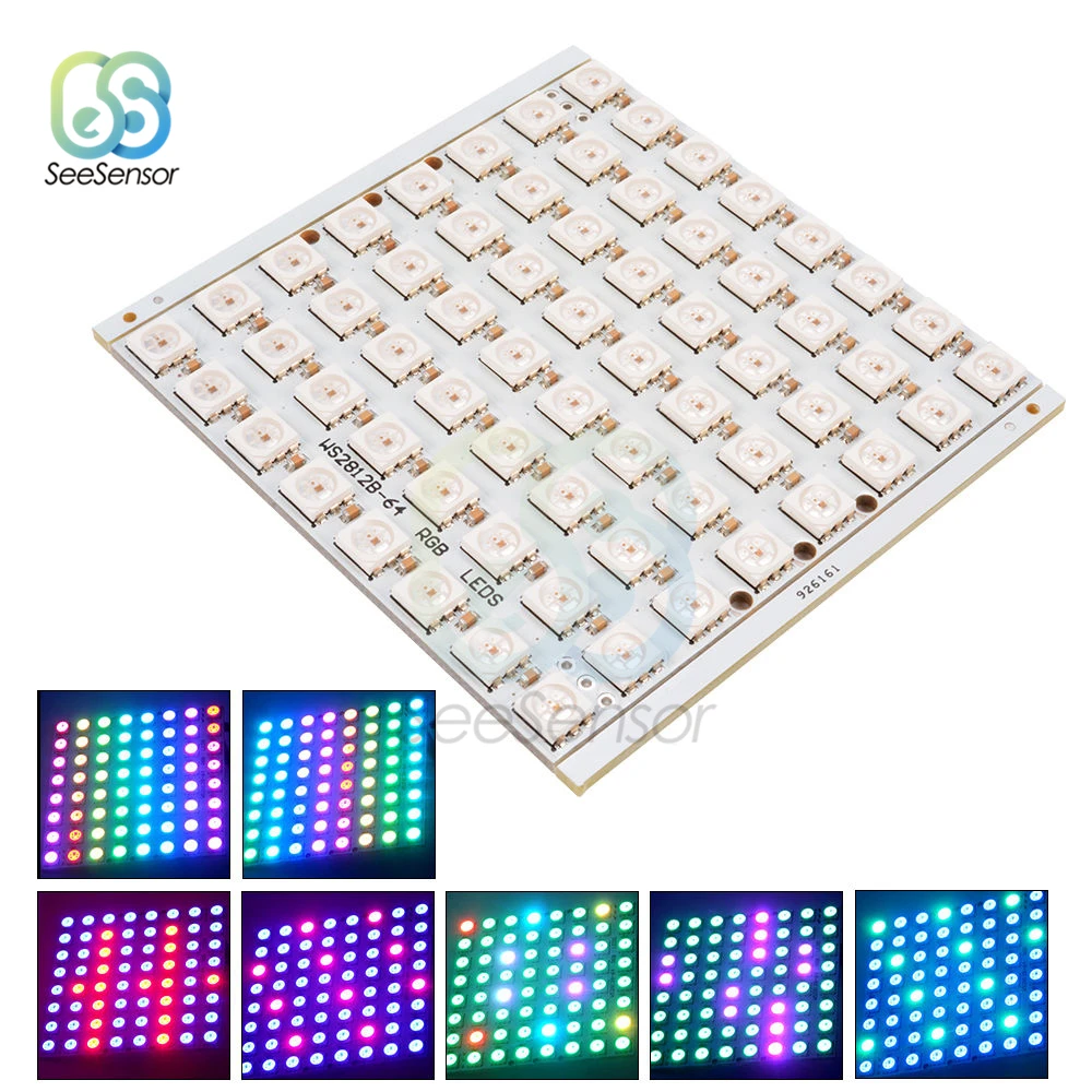 WS2812 светодиодный 5050 RGB 8X5/8x8 СВЕТОДИОДНЫЙ матричный 40 бита 64 Полный Цвет 5050 RGB светодиодный лампа панель светильник