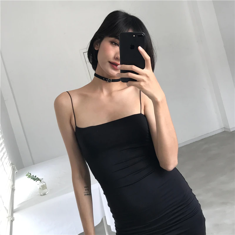 Wearing Sexy Black Mini Dress Sleeveless Spaghetti Strap Strapless Club Bodycon Women Clothing Summer Dresses Femme Clothes boho dresses