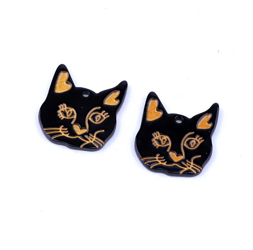 5pcs New Gothic Cat Head Acrylic Charms Earring Findings France Cat Eardrop Bracelet Necklace Pendant Diy Accessory Jewelry Make