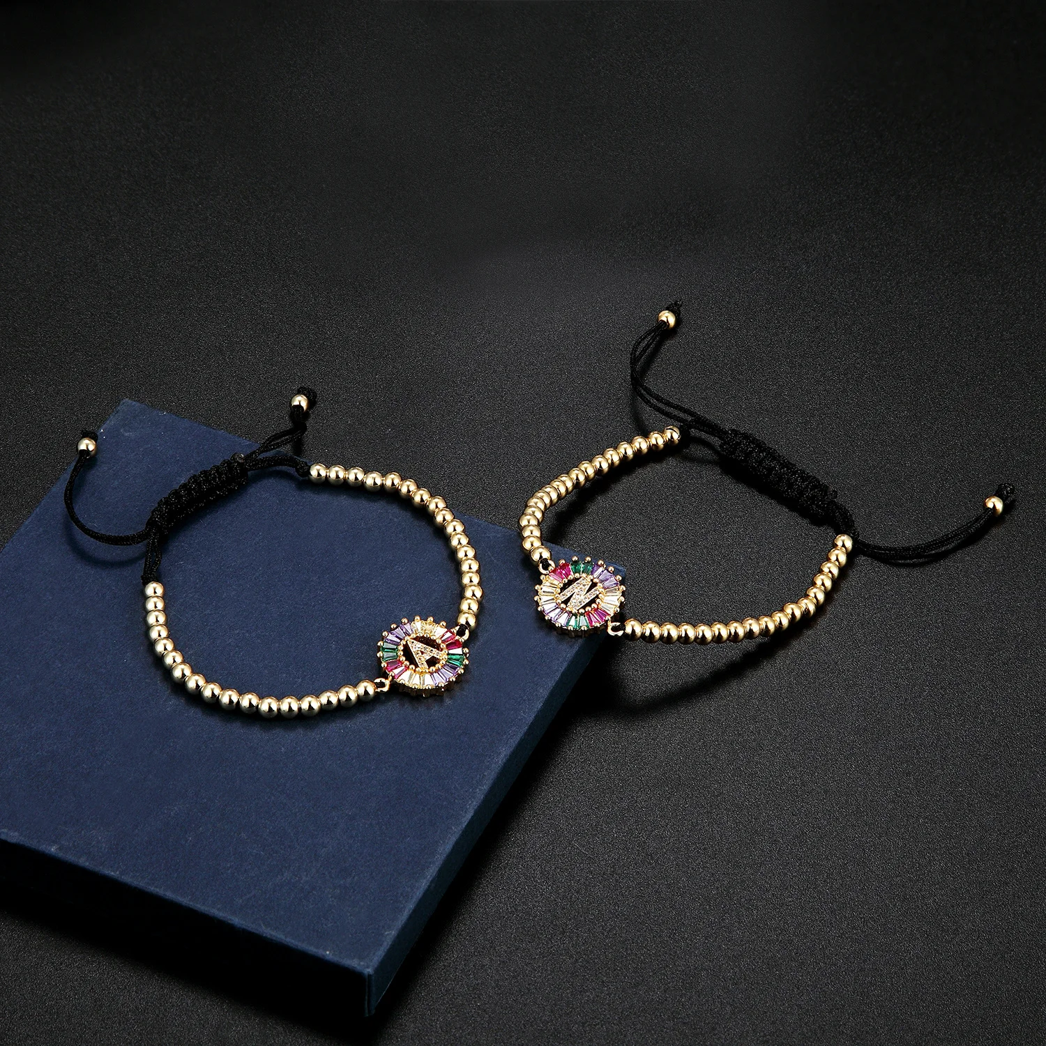 26 Letter Rainbow Zircon Bracelet Gold Color Weave Adjustable Alphabet Bracelet Bangles Women Couple Girl Jewelry fashion bracelet fashion jewelry