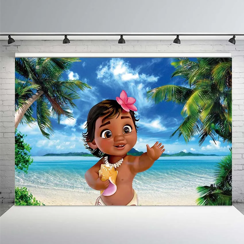 

7x5FT Baby Moana Vaiana Palm Tree Blue Sea View Custom Photo Background Studio Backdrop Vinyl 220cm X 150cm Photo Background