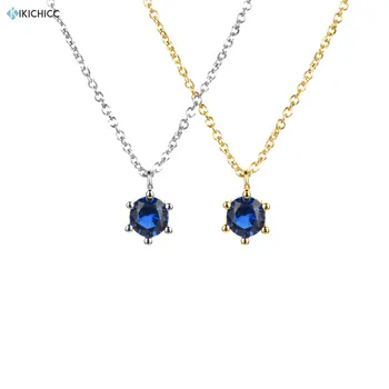 

Kikichicc New 925 Sterling Silver 4.5mm Blue Zircon Charms Pendant Long Chain Necklace 2020 Rock Punk Women Fashion Jewelry