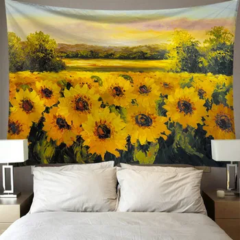 

Cilected Sunflower Flower Sea Tapestry Wall Hanging Polyester Thin Section Pastoral Landscape Painting Sofa Towel Blanket
