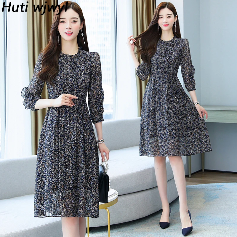 2024 New Elegant Bodycon Party Vestidos Womem Floral Chiffon Casual Beach Midi Dress Autumn Winter Korean Vintage Dress Clothes 1