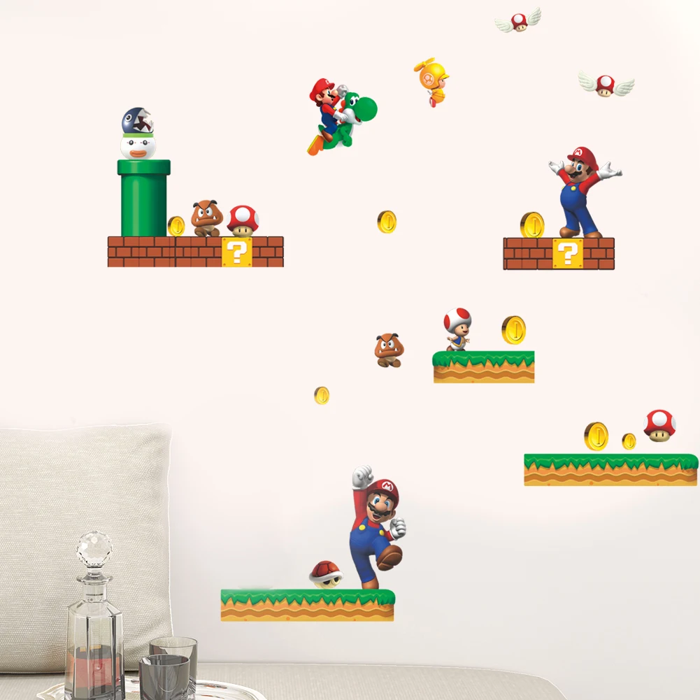 Cartoon Super Mario Bros PVC Wall Stickers Decals kids room Nursery Home Decor Mural for Boy Bedroom Mural Art poster