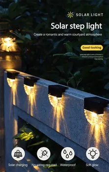 

4pcs LED Solar Stair Lamp Garden Step LED Waterproof Colorful Warm Light Step Lights Pathway Yard Patio Stairs Steps Fence Lamps
