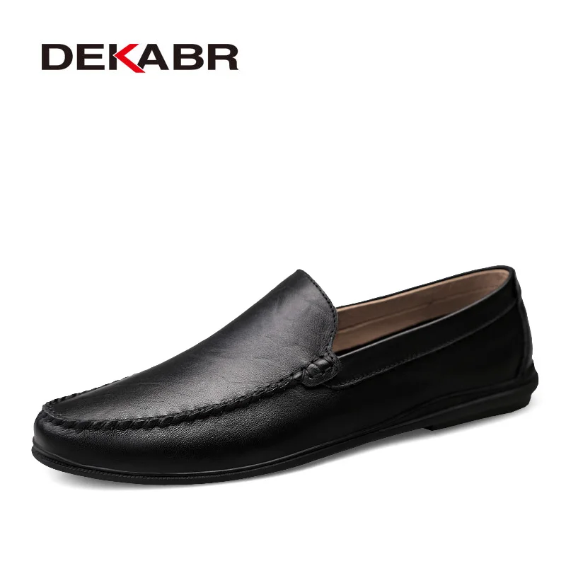 Online DEKABR zapatos italianos para hombre Casual marca de lujo mocasines de verano para hombres mocasines de cuero dividido cómodos zapatos transpirables deslizantes en barco