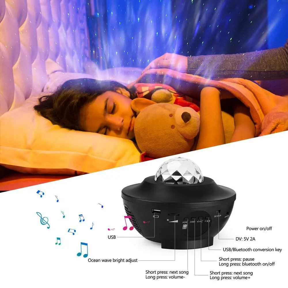 Galaxy Starry Nacht Lampe LED Stern Projektor Nachtlicht Ozean Welle  Projektor mit Musik Bluetooth Fernbedienung Kinder Geschenk 2020 -  AliExpress