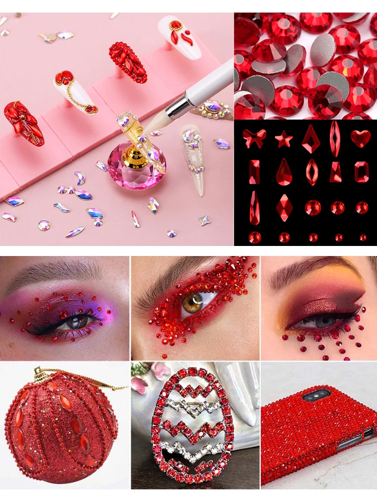 3100pcs, 21 Grids AB Pink Nail Rhinestones Set, Flat Back, With Nail Tool  Holder Storage Box 