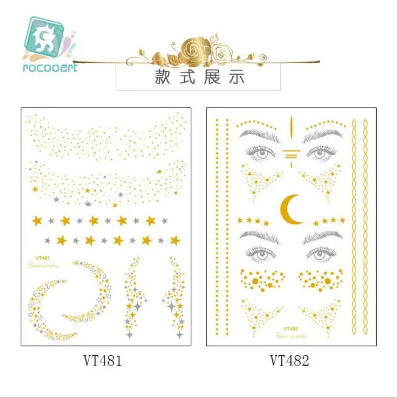 

1Sheet Gold Silver Face Tattoo Waterproof Bronzing Freckles Make Up Body Art Flash Tattoo Sticker Eye Decals Bride Tribe T1867
