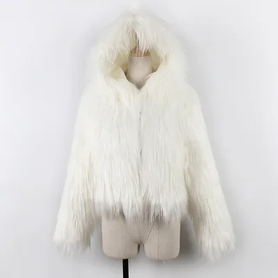 white Однотонное зимнее пальто женское пальто с капюшоном из искусственного меха женская куртка из искусственного меха большого размера женское короткое пальто из плюшевого меха длинный плюшевый пиджак 373 - Цвет: white
