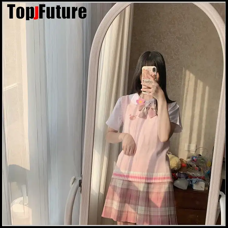 ピンク日本ガールのニットベストかわいい多彩なセーター制服カーディガンピンクビッグ鼻刺繍セーター 学生服 Aliexpress