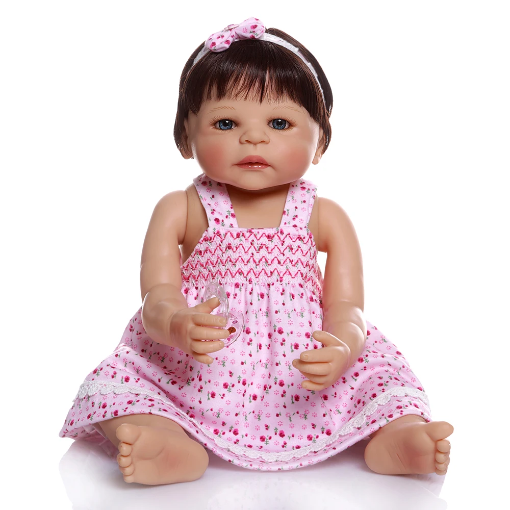 55 см полное тело силиконовая виниловая кукла bebe для новорожденных, для девочек куклы Новорожденные сладкая девочка Ванна игрушка Анатомически правильная
