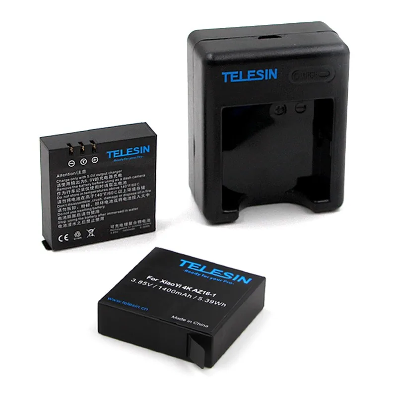 TELESIN 2 шт 1400mAh запасная перезаряжаемая литий-ионная аккумуляторная батарея Замена+ USB двойное зарядное устройство для Xiaomi YI 4K 4K+ Экшн-камера