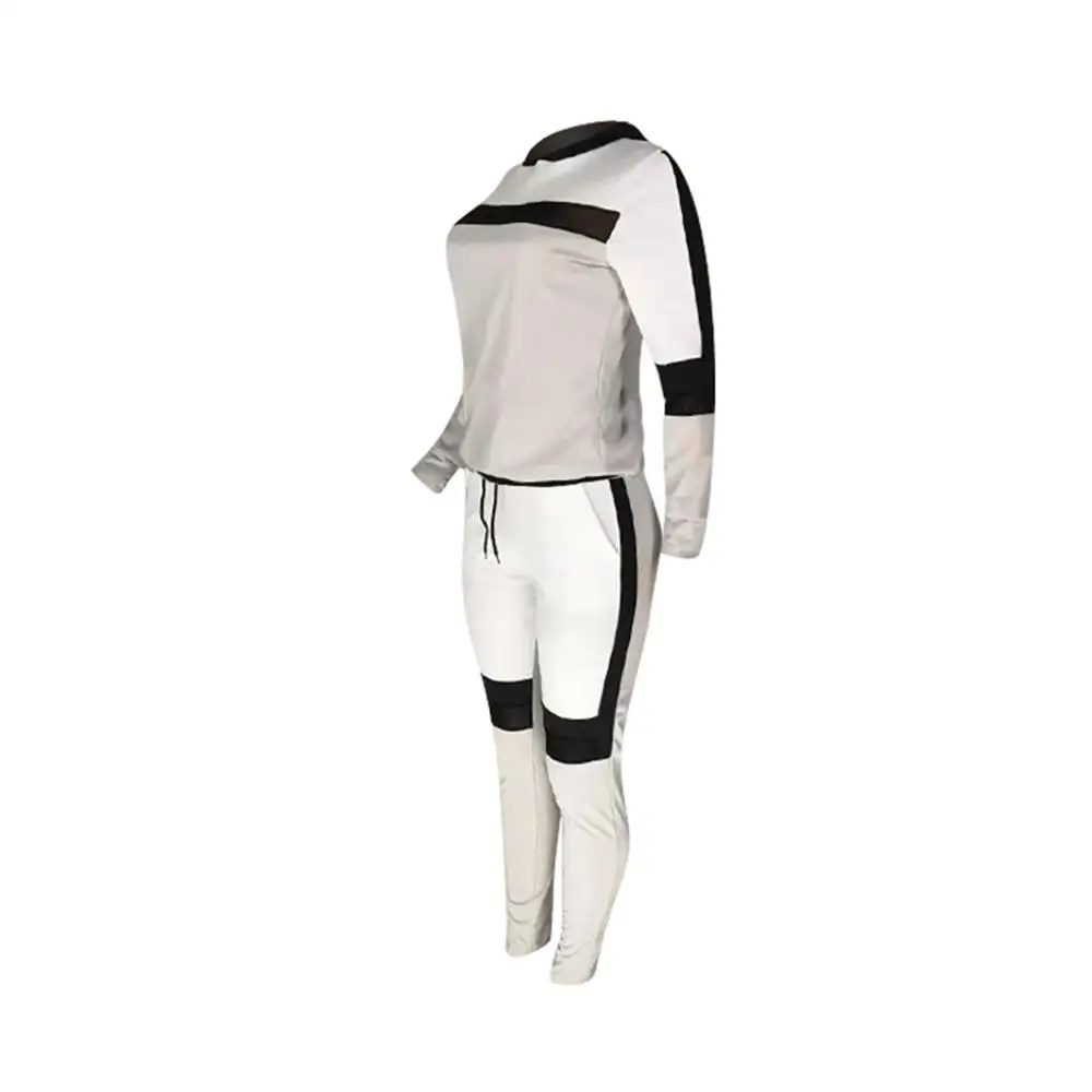 Женский Повседневный Спортивный костюм черно белый свитер с длинными рукавами и