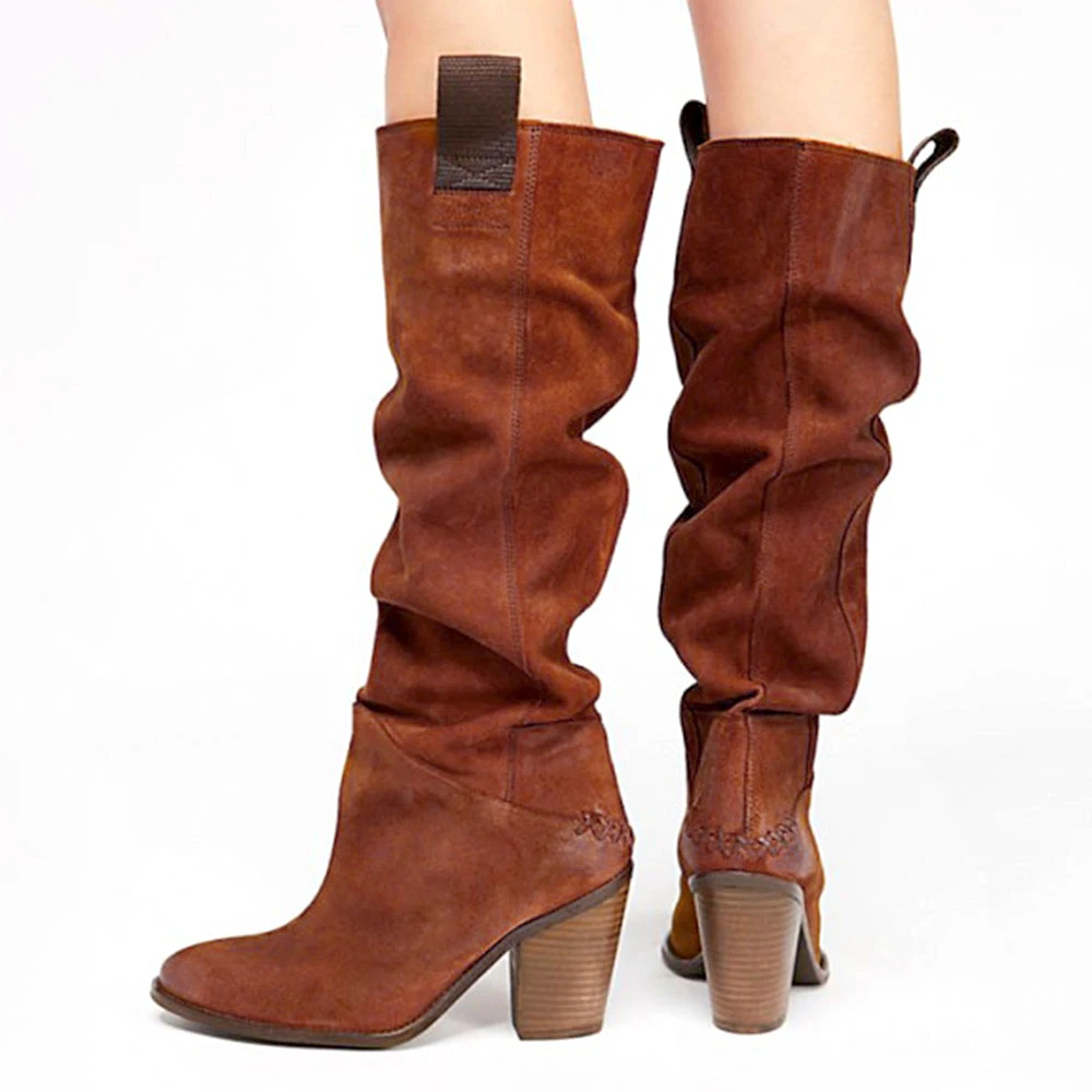 Puimentiua/женские облегающие высокие сапоги; модные замшевые женские ботфорты на высоком каблуке со шнуровкой; обувь больших размеров; - Цвет: brown 1