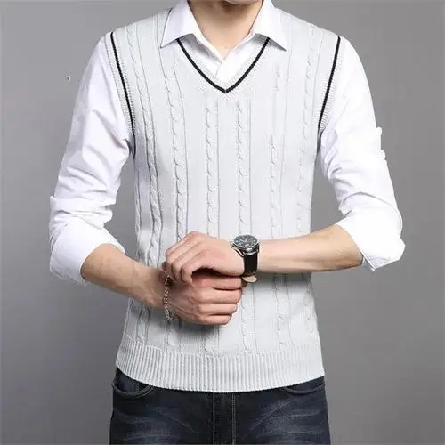 Свитер мужской весна осень мужской пуловер без рукавов мужской пиджак Slim Fit Повседневная трикотажная шерстяная большого размера свитера жилет - Цвет: I53-h-T54