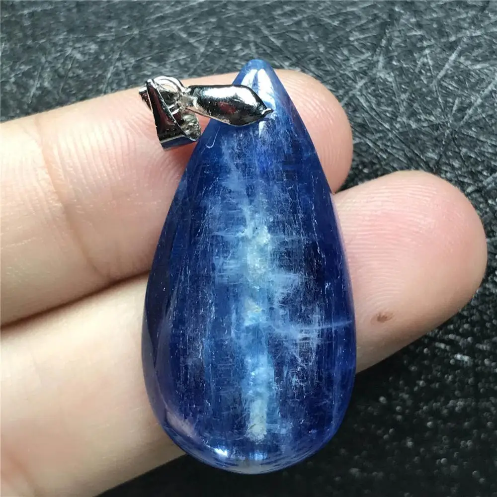 

100% Natural Blue Kyanite Pendant Jewelry For Woman Lady 34x18x6mm Beads Cat Eye Gemstone Crystal Silver Necklace Pendant AAAAA
