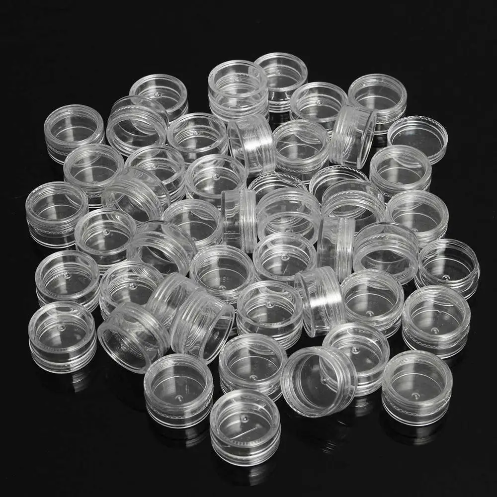 

50Pcs 2.5ML Clear Plastic Jewelry Bead Storage Box Small Round Container Jars Make Up Organizer Boxes