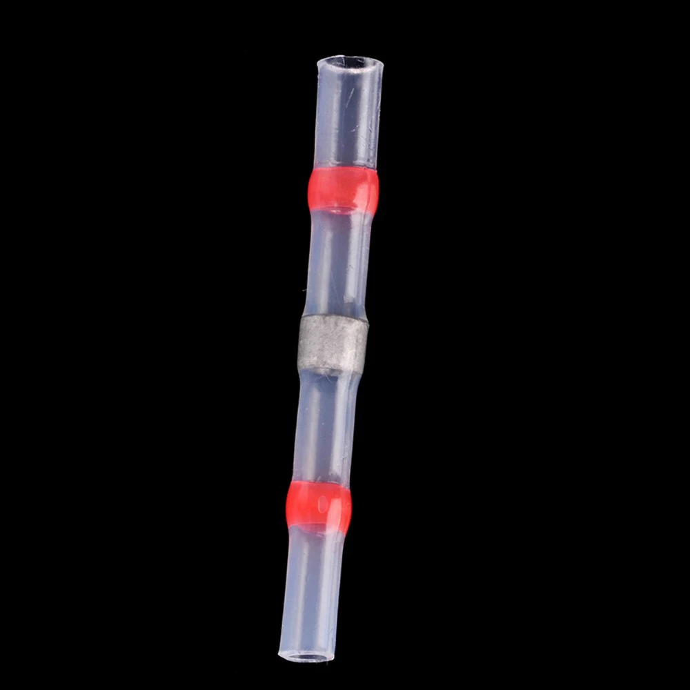 50pcs Single Solder Ring Seal Heat Shrink Butt Wire Connectors Terminals AWG22-18 Red Solder Sleeve Waterproof