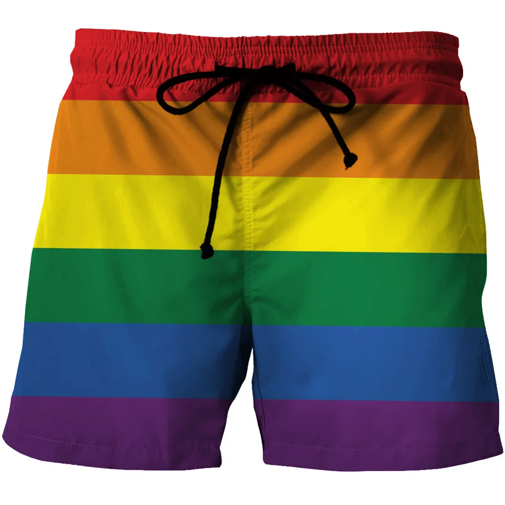 

Men Quick-drying Shorts Leisure Style Loose Rainbow Printed Stripe Breathable Summer Pants Outdoor Surfing Comfortable Shorts