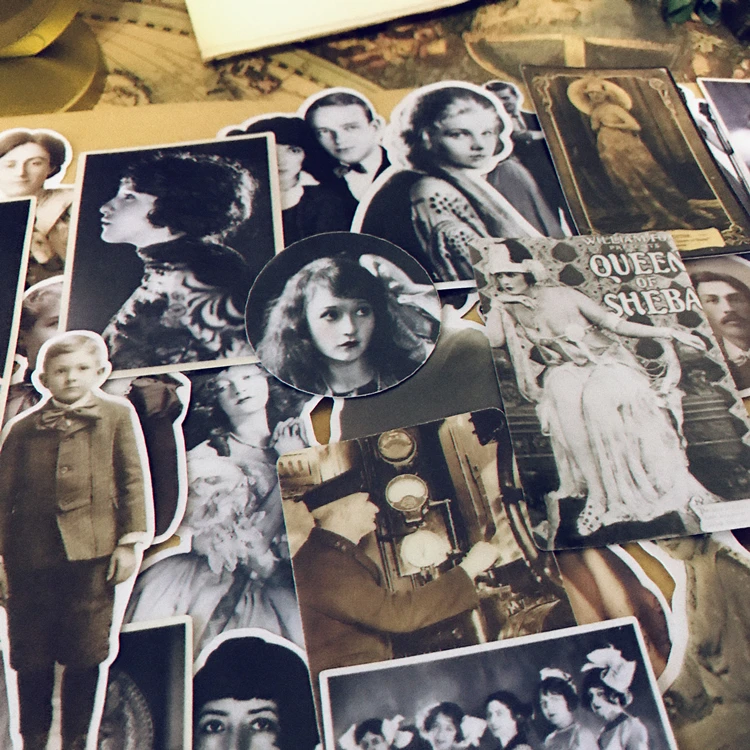 Retro European American Past Old Photos Stickers DIY Scrapbooking Junk Journal Stickers Mobile Phone Decorative Sticker