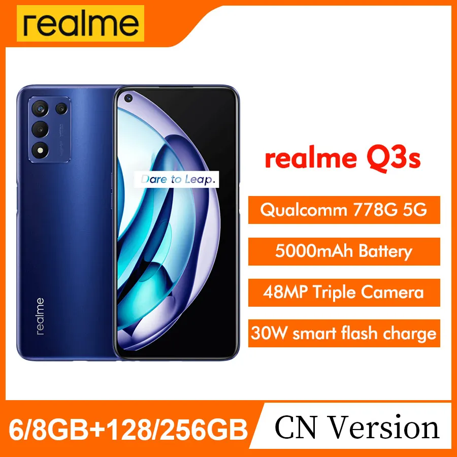 Смартфон Realme Q3s 6 дюйма Snapdragon 778G 8 ядер 5000 мАч 30 Вт флэш-зарядка основная камера 48 МП