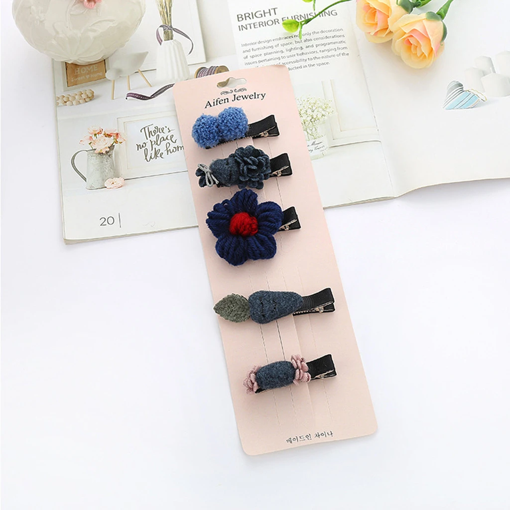 5 шт./компл. милые заколки для волос девочек маленькие шерстяные эластичные