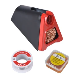 Enhanced Aluminum Alloy Electric Soldering Iron Stand with Cleaning Copper Ball and Solder Wire Flux (Silver)