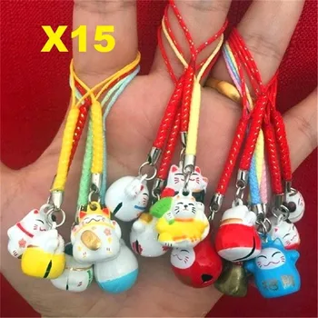 

X15 Random Maneki Neko Fortune Lucky Beckoning Cat Keyring Keychain Key Rings