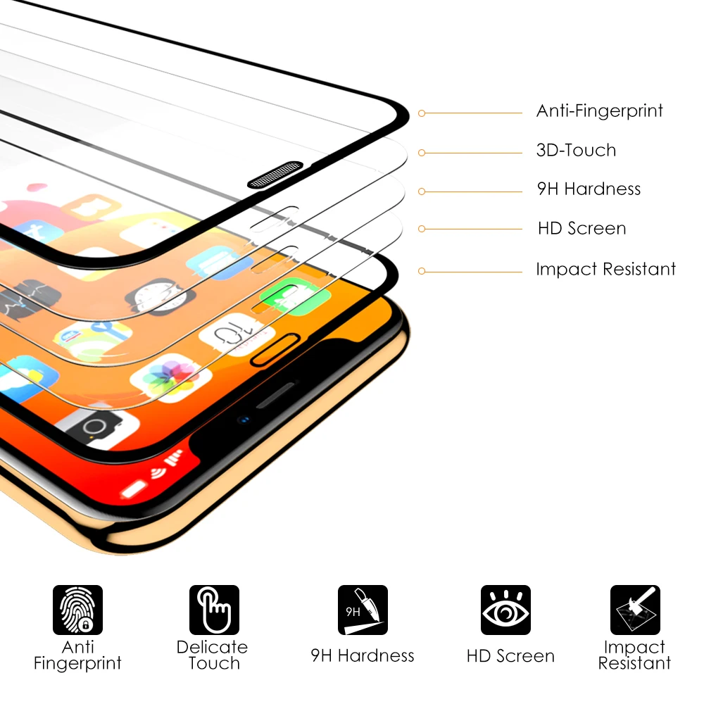 10 шт. полное покрытие из закаленного стекла для iPhone 11 Pro MAX защита экрана 9H Защитная стеклянная пленка Взрывозащищенная против царапин