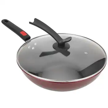 

EECOO 32cm Iron Non-Stick Cooking Frying Pan Thicked Bottom Household Cookware With Lid Wooden Handle Kitchen Accessories