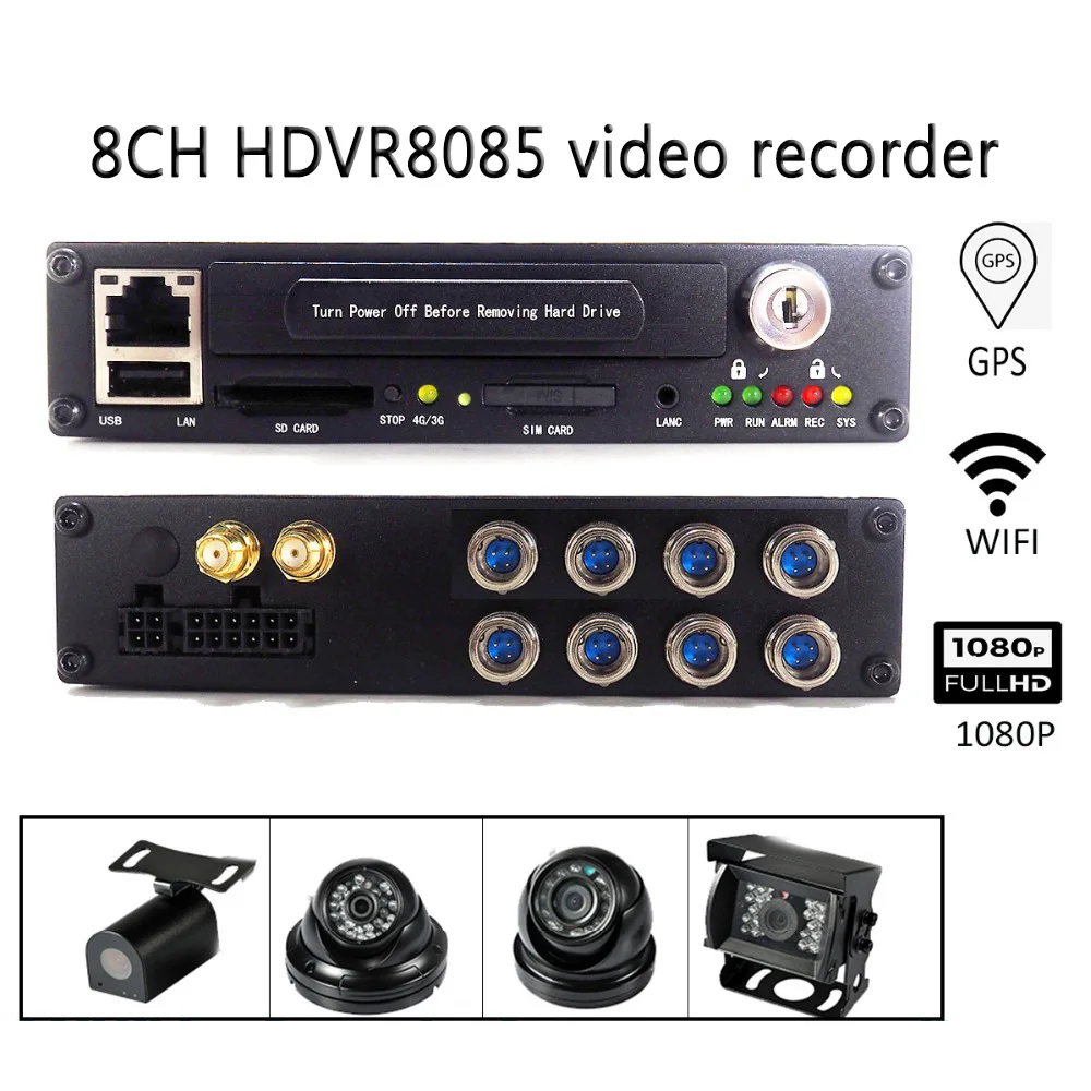US $873.00 HDVR8085 Vehicle Video Recorder 8ch Mobile DVR GPS WiFi Security Driver Recording DVR Video Monitoring Surveillance 8channel Dvr